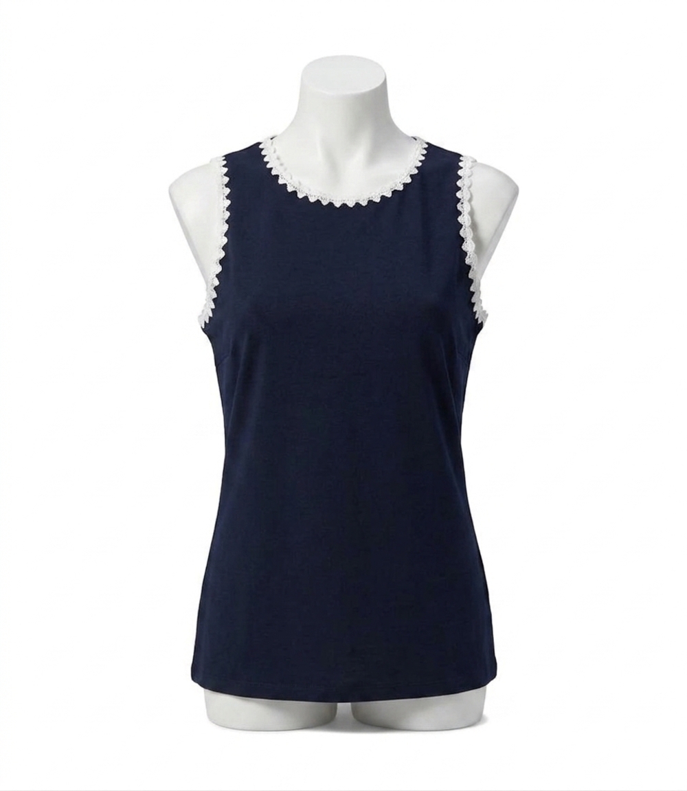 NEW KAREN KANE eloise edge stitch contrast tank in navy and white